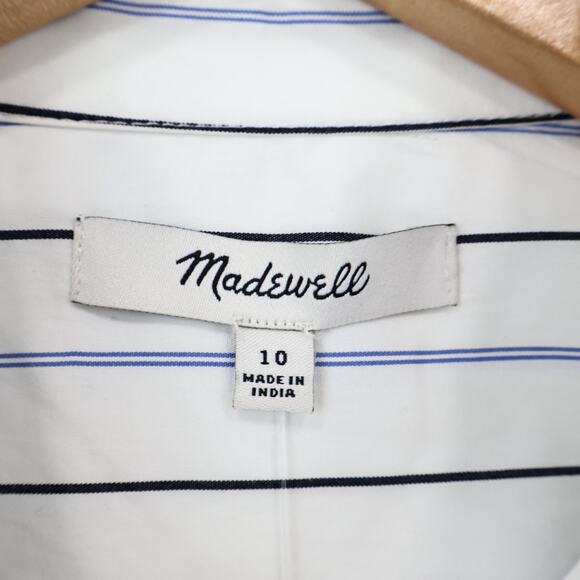 NWT Madewell Asymmetric Wrap Front Button-Up Shirt In Hydrangea Stripe Size 10 - Picture 12 of 14